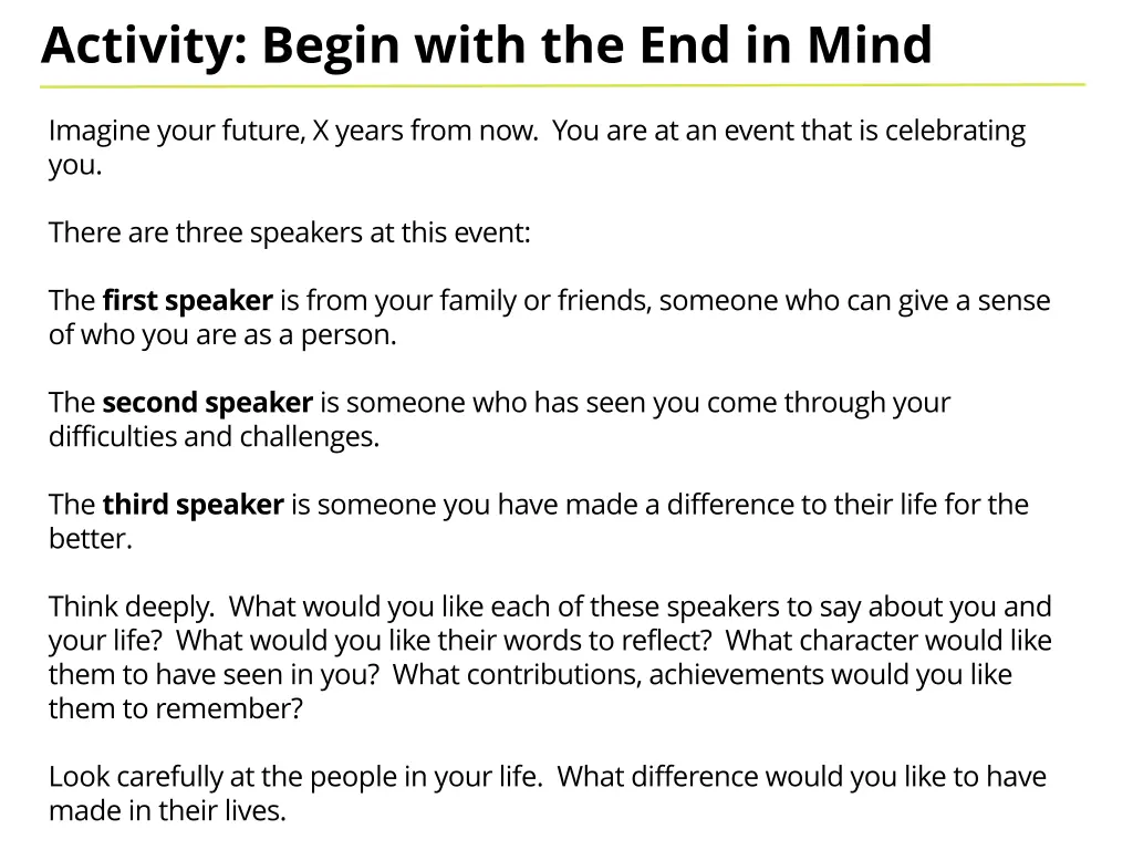 activity begin with the end in mind 1