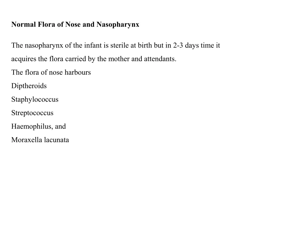 normal flora of nose and nasopharynx