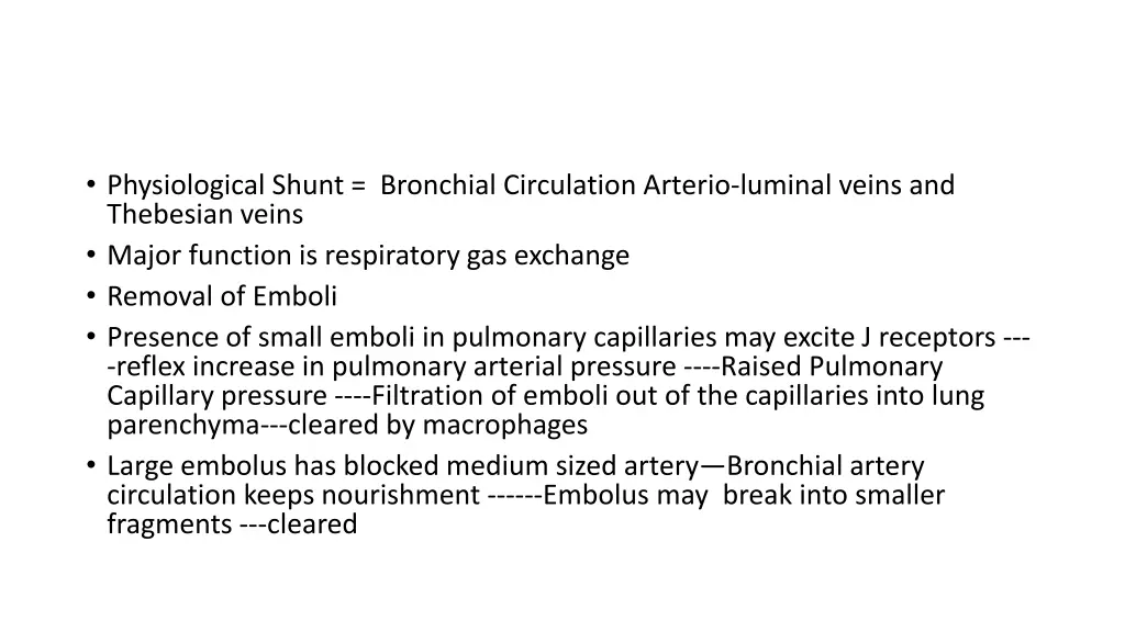 physiological shunt bronchial circulation arterio