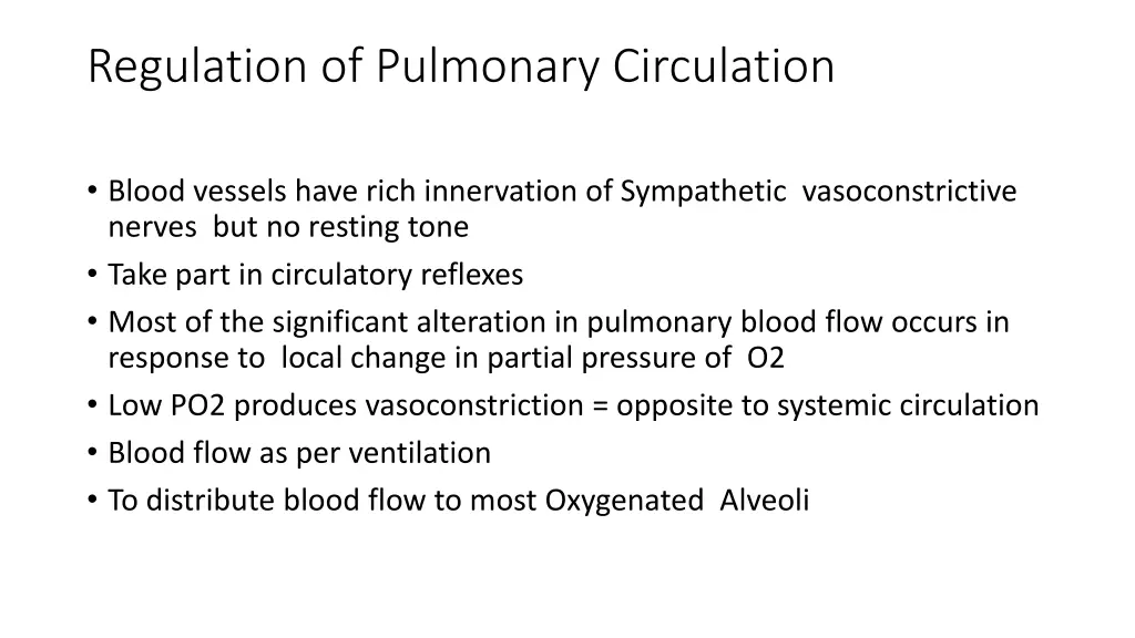 regulation of pulmonary circulation