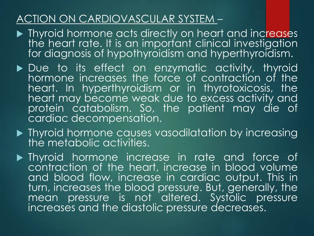 action on cardiovascular system thyroid hormone