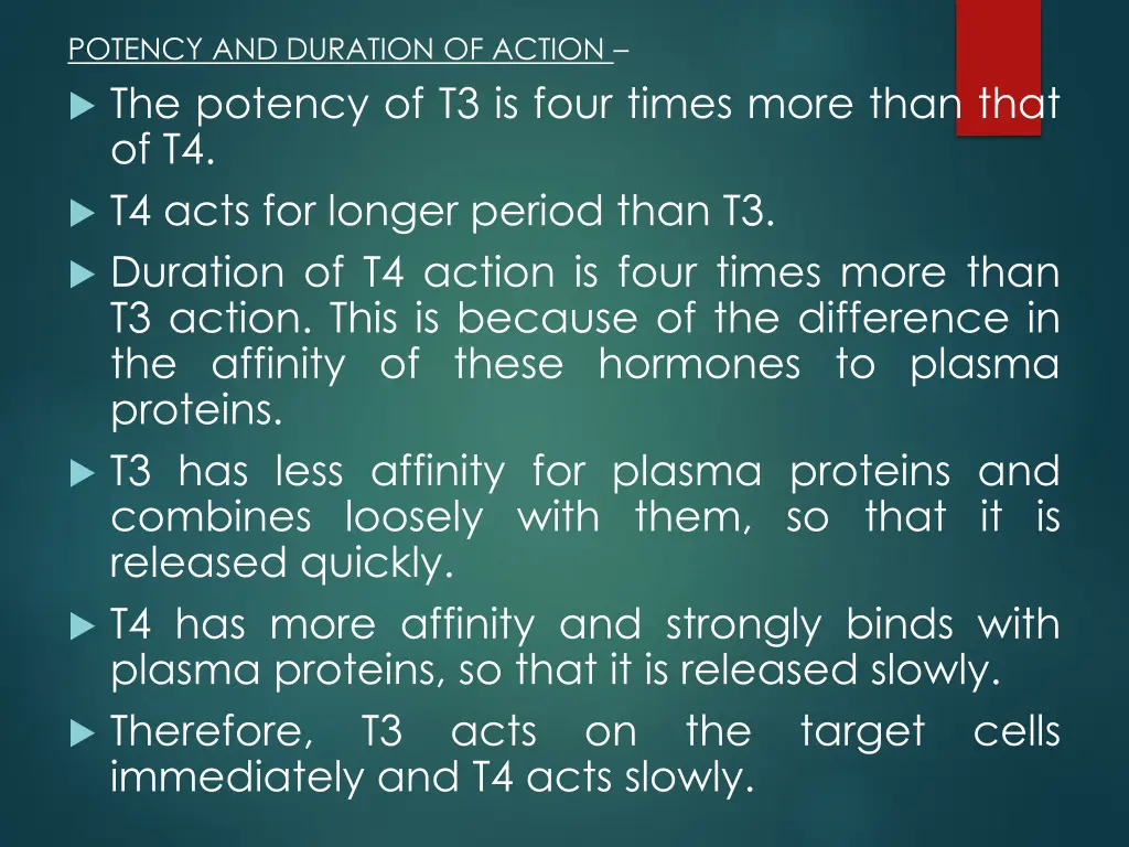 potency and duration of action the potency