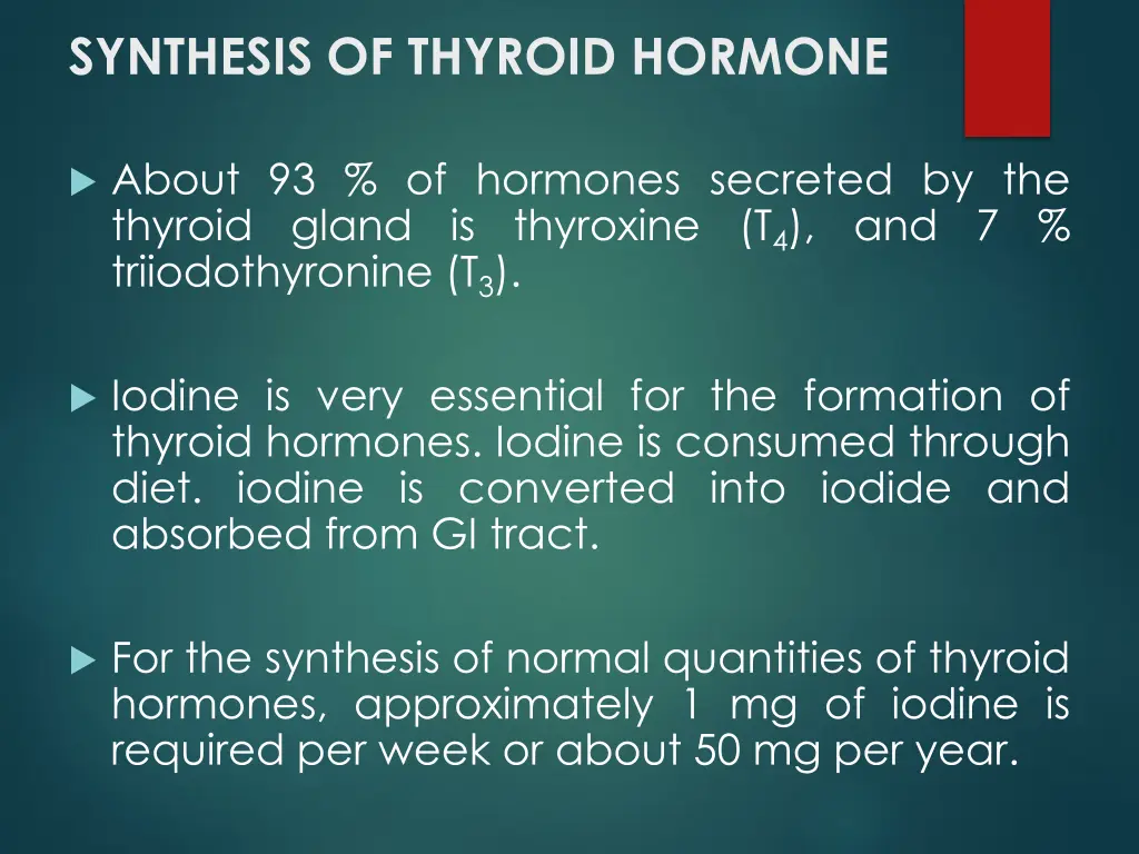 synthesis of thyroid hormone