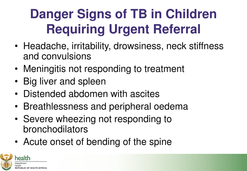 danger signs of tb in children requiring urgent