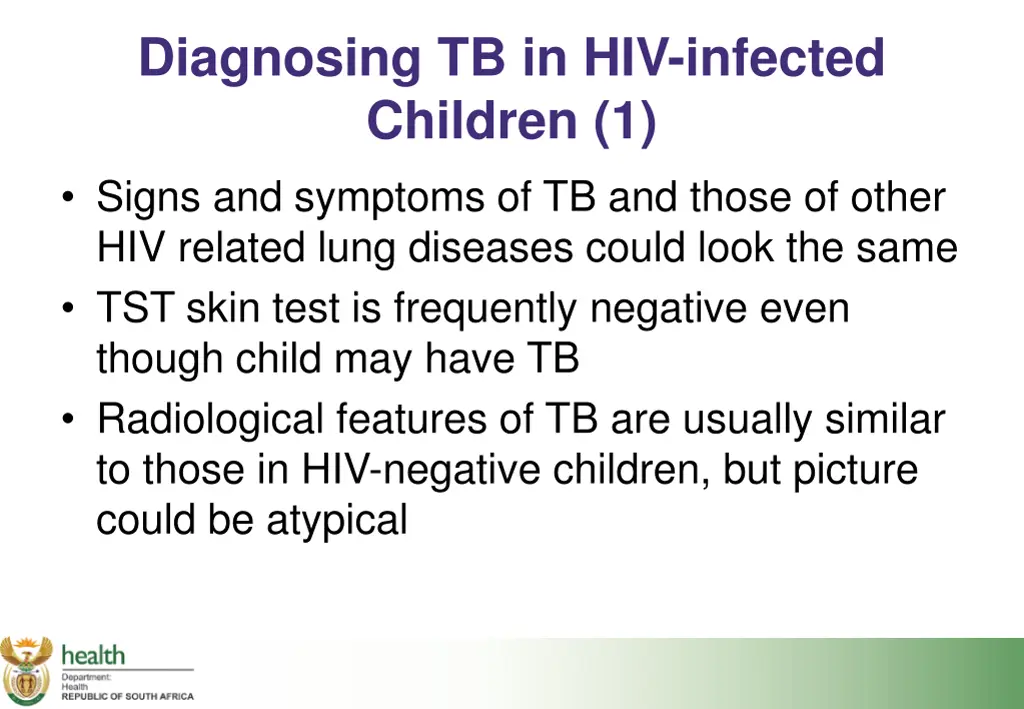 diagnosing tb in hiv infected children 1 signs