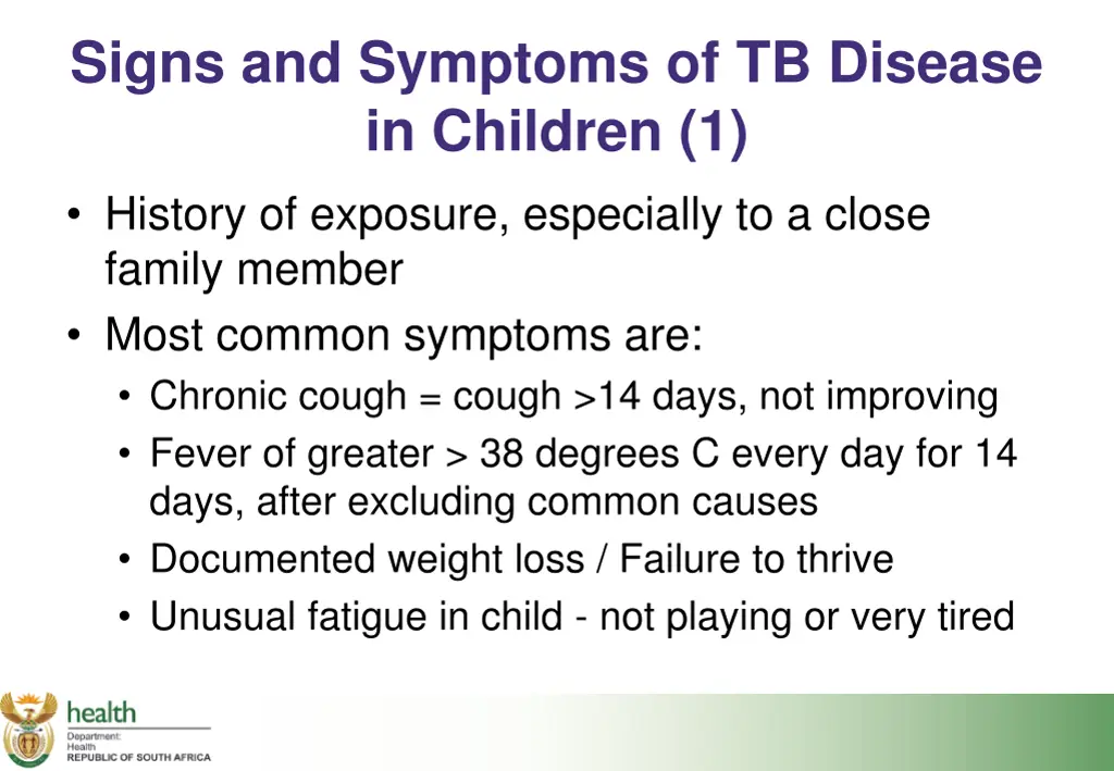 signs and symptoms of tb disease in children