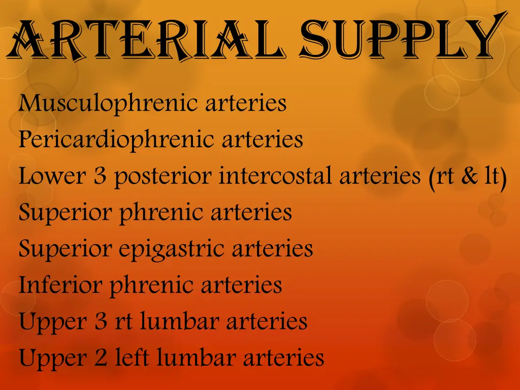 arterial supply musculophrenic arteries