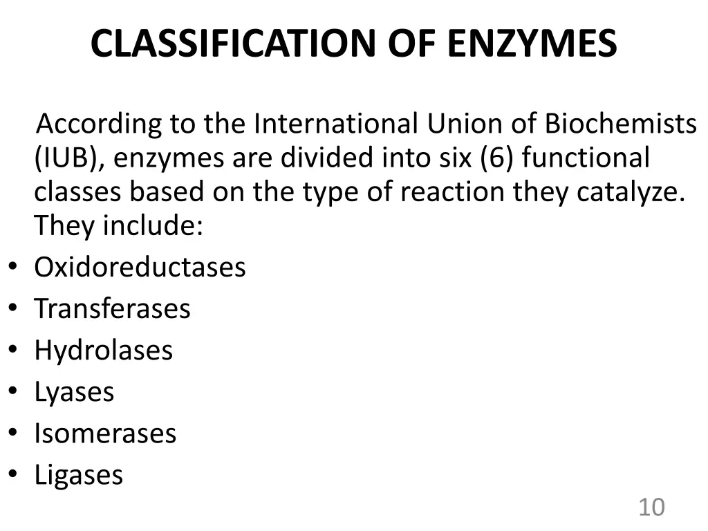 classification of enzymes