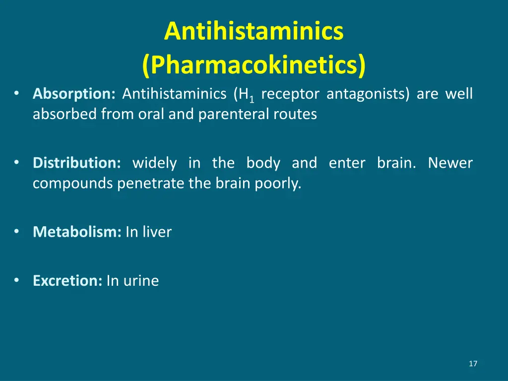 antihistaminics pharmacokinetics