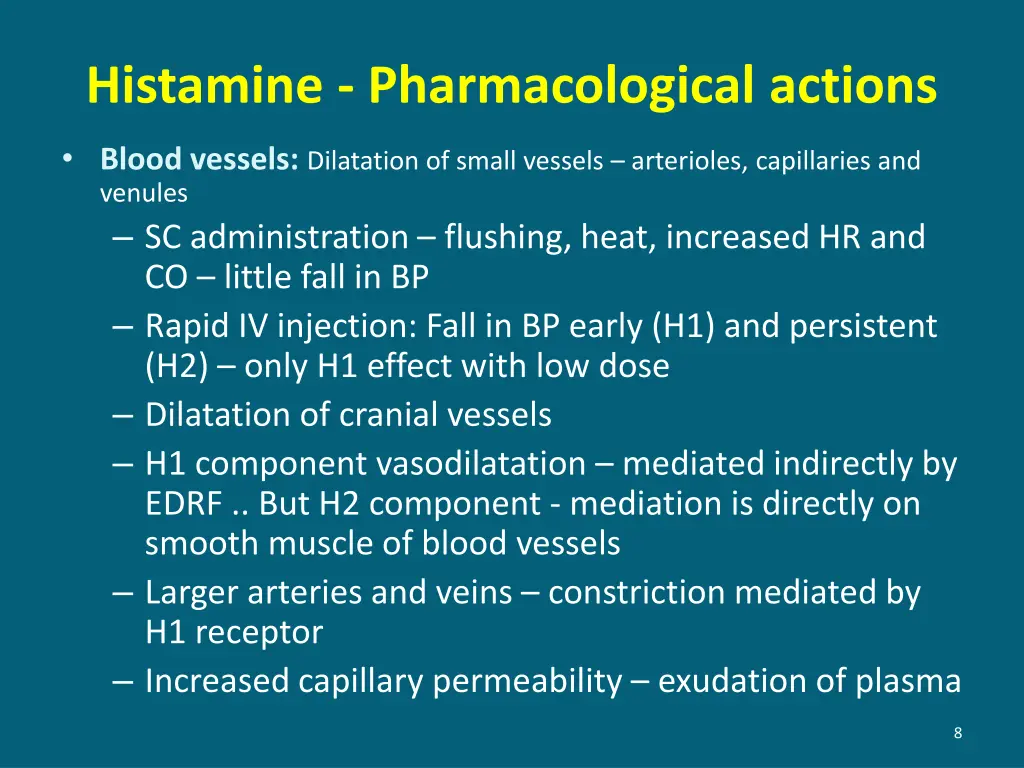 histamine pharmacological actions