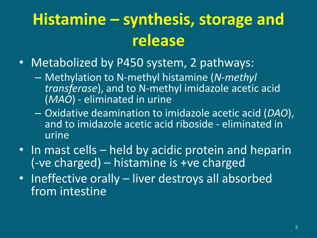 histamine synthesis storage and release