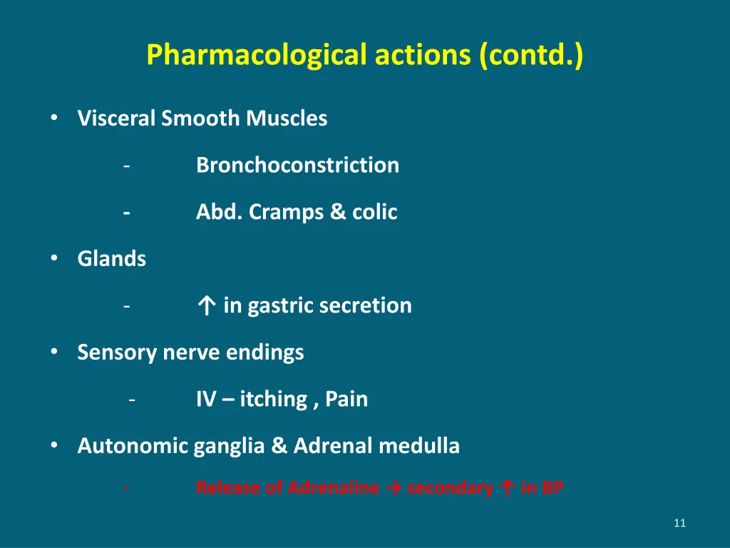 pharmacological actions contd