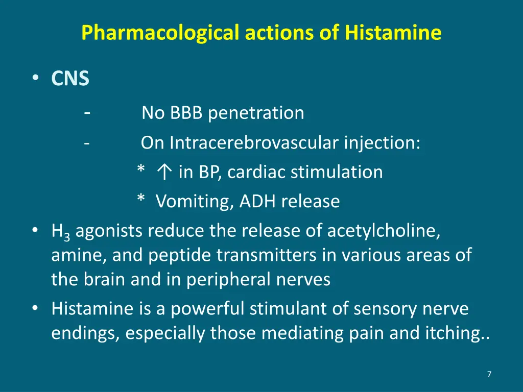 pharmacological actions of histamine