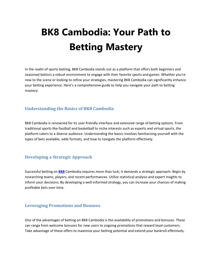 bk8 cambodia your path to betting mastery