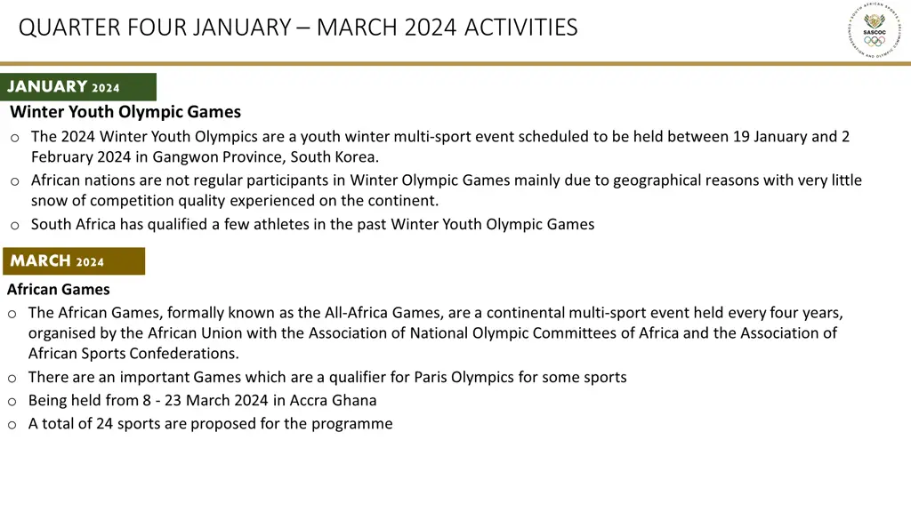 quarter four january march 2024 activities