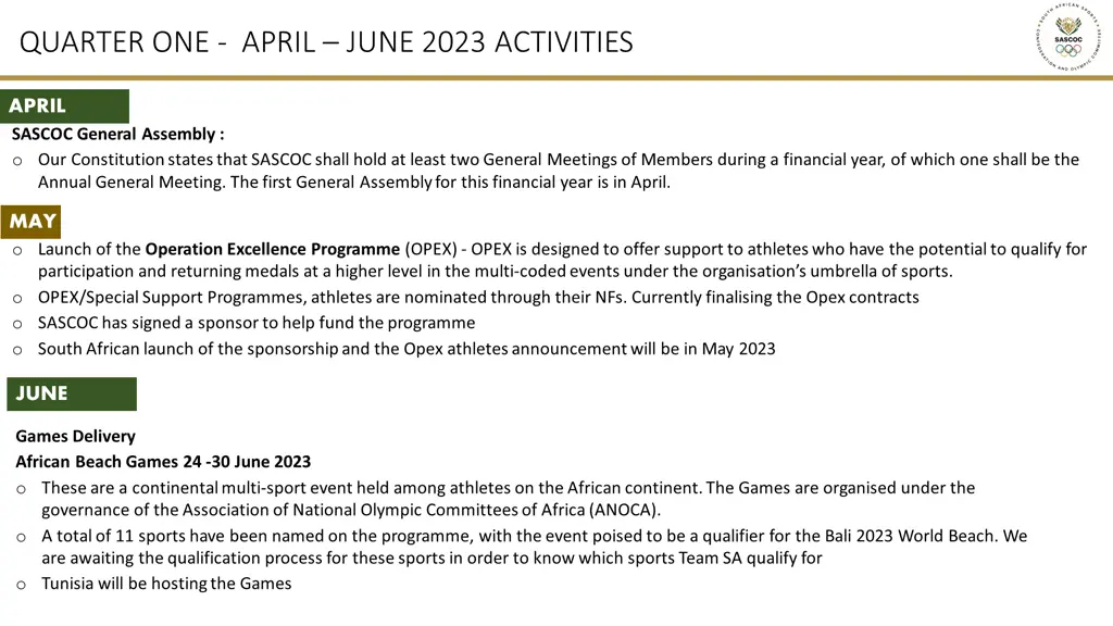 quarter one april june 2023 activities