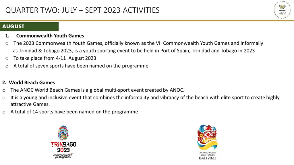 quarter two july sept 2023 activities