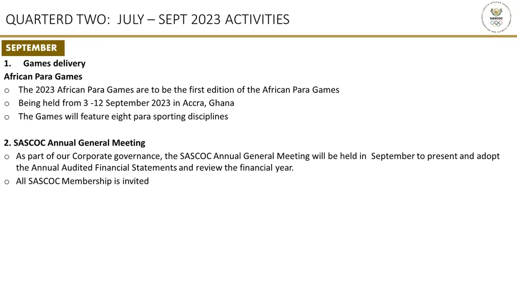 quarterd two july sept 2023 activities