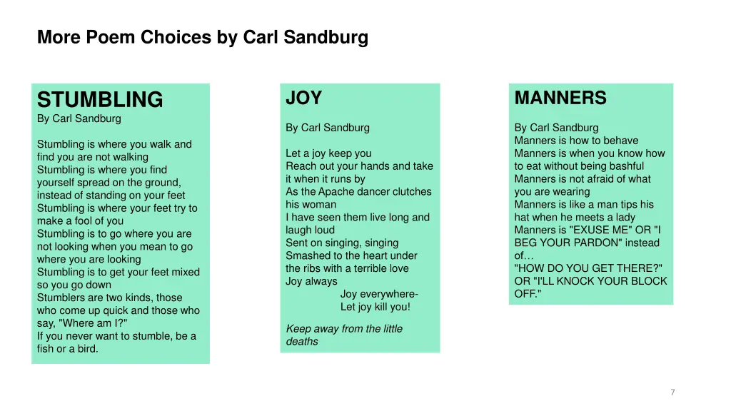 more poem choices by carl sandburg