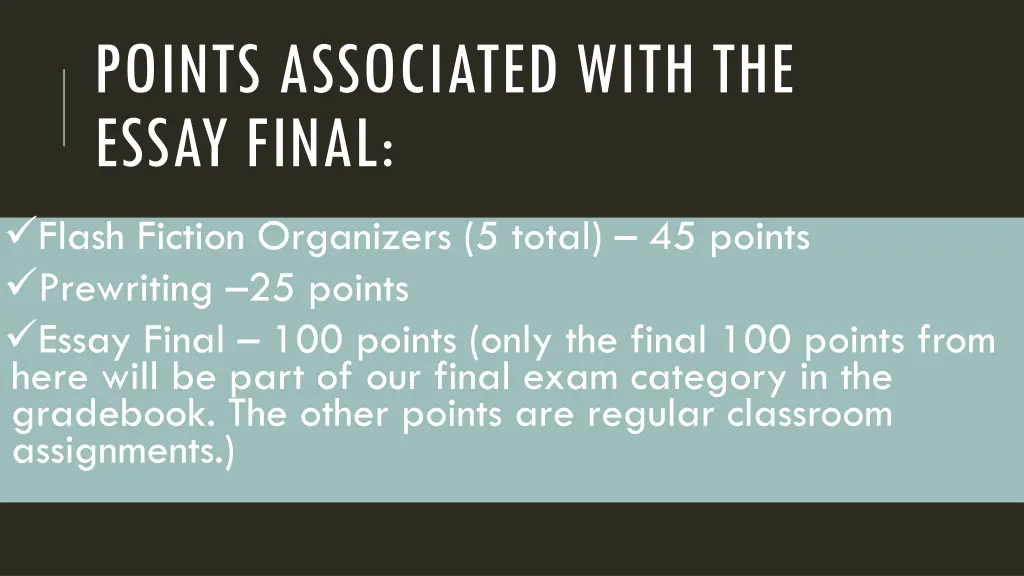 points associated with the essay final