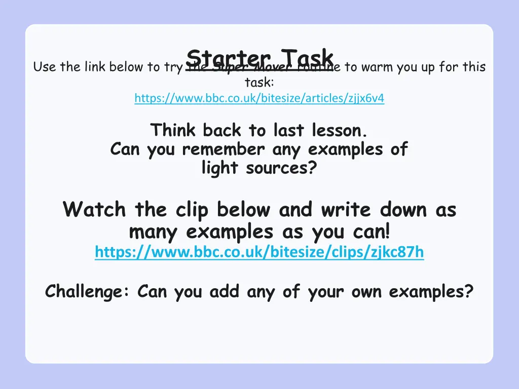 starter task task https www bbc co uk bitesize