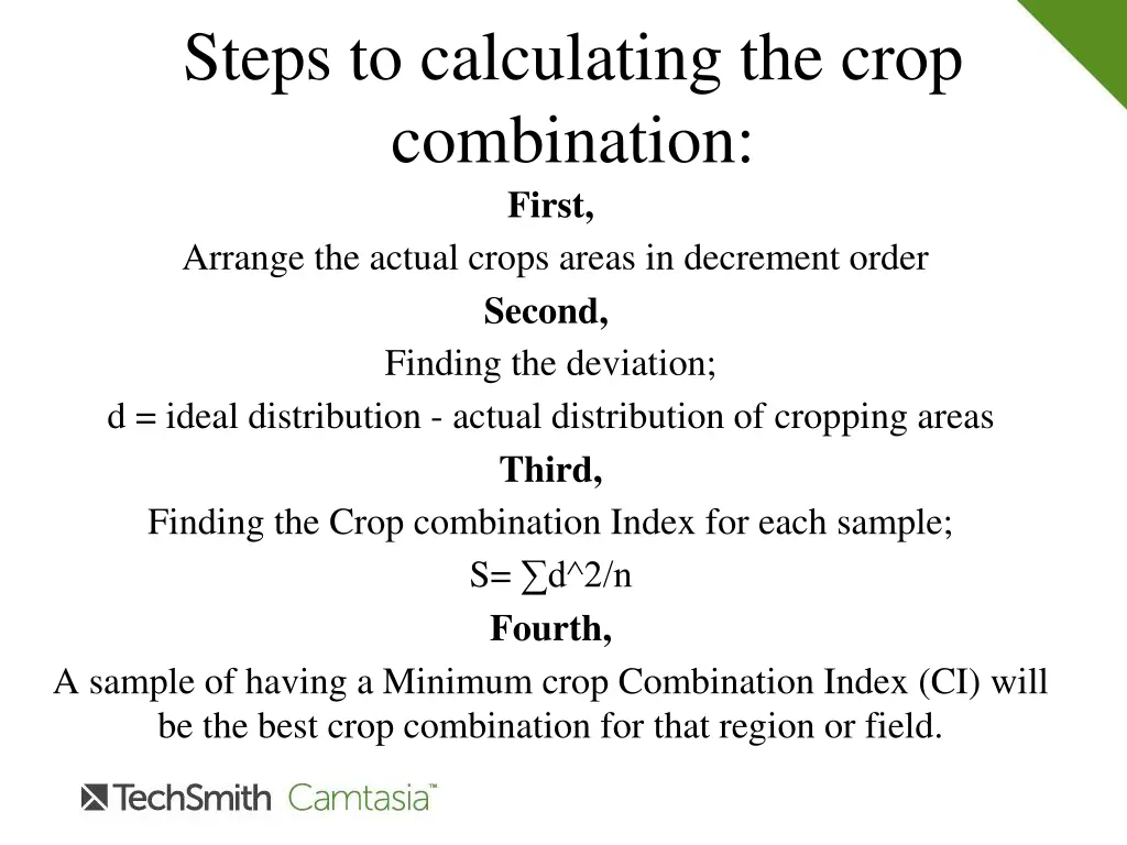 steps to calculating the crop combination first