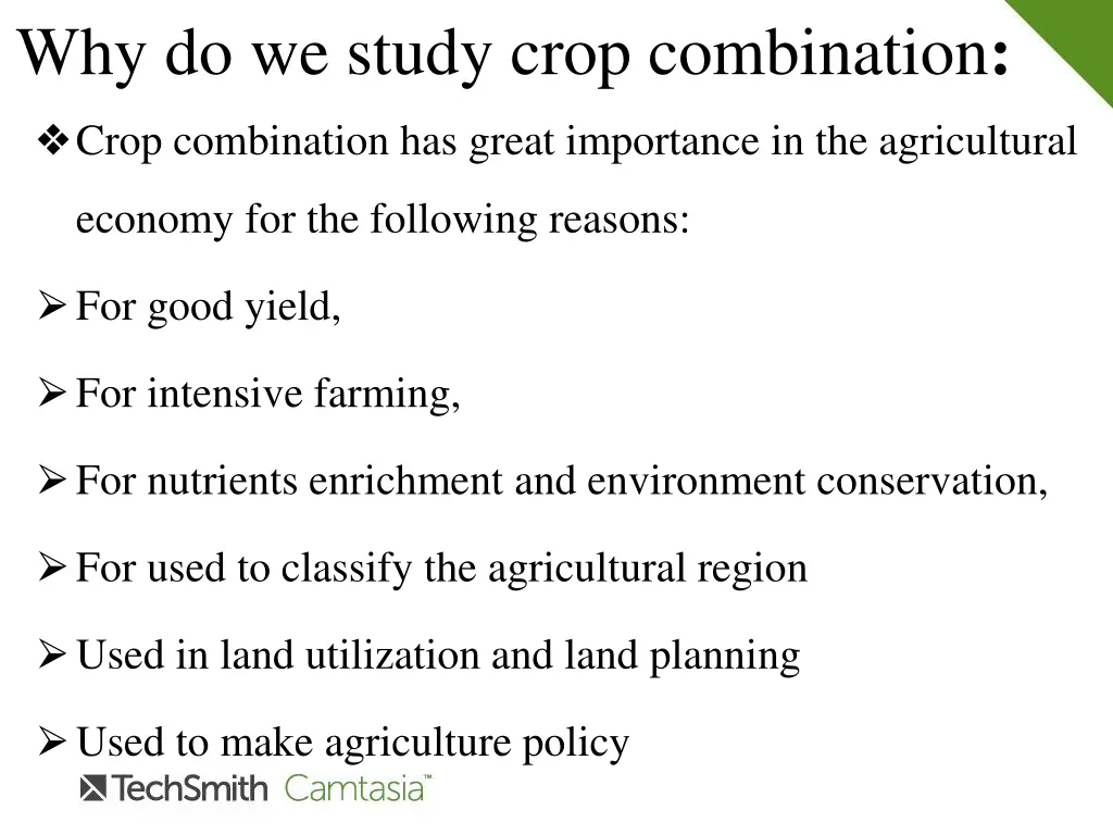 why do we study crop combination crop combination