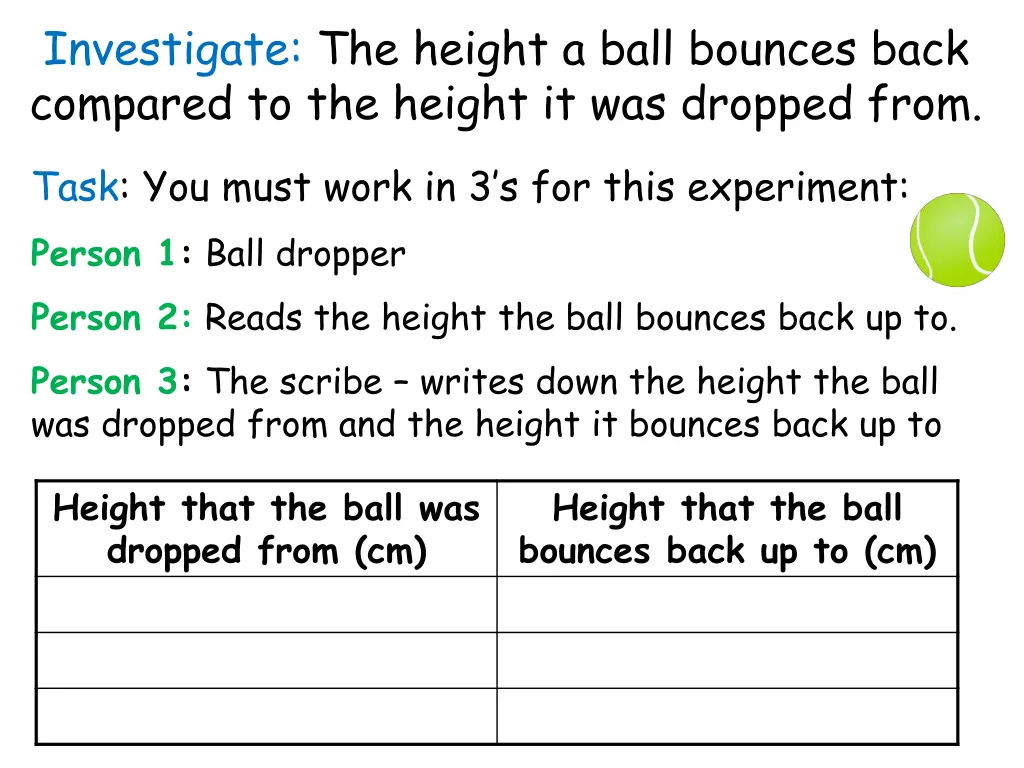 investigate the height a ball bounces back