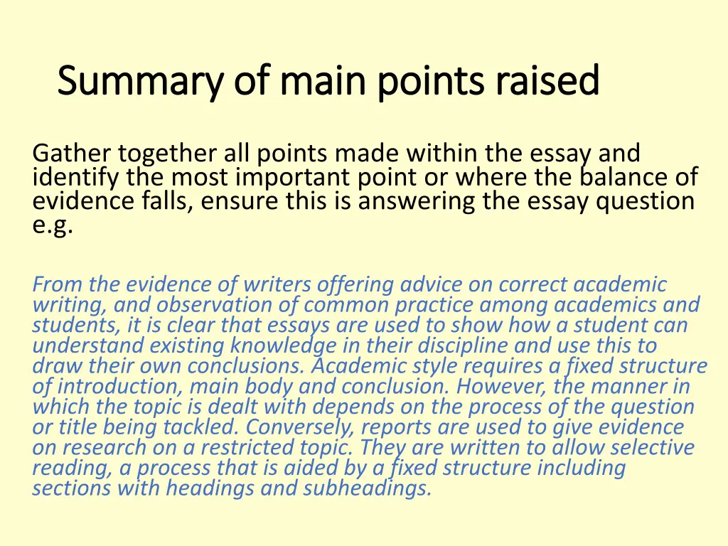 summary of main points raised summary of main