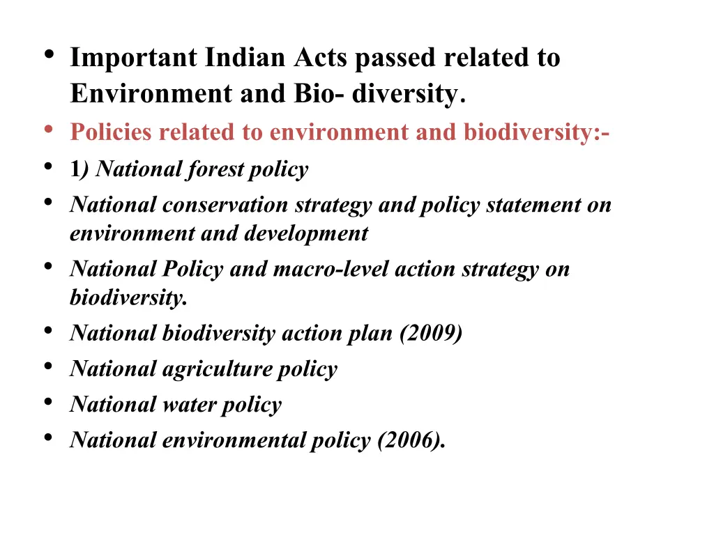 important indian acts passed related