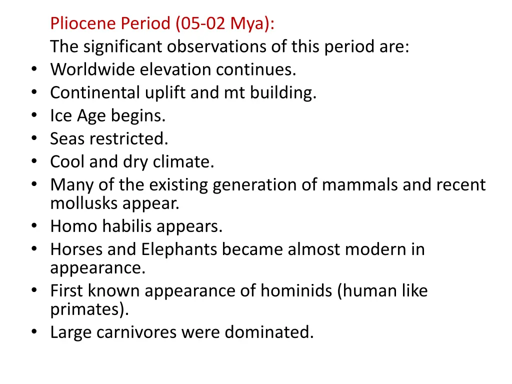 pliocene period 05 02 mya the significant