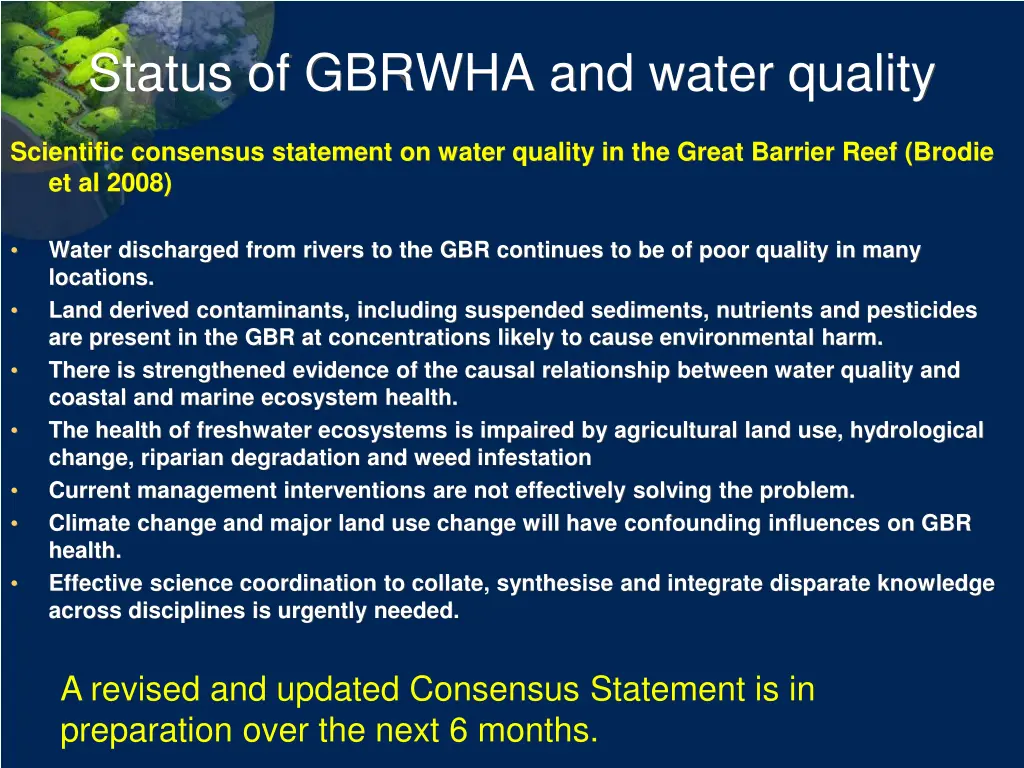 status of gbrwha and water quality