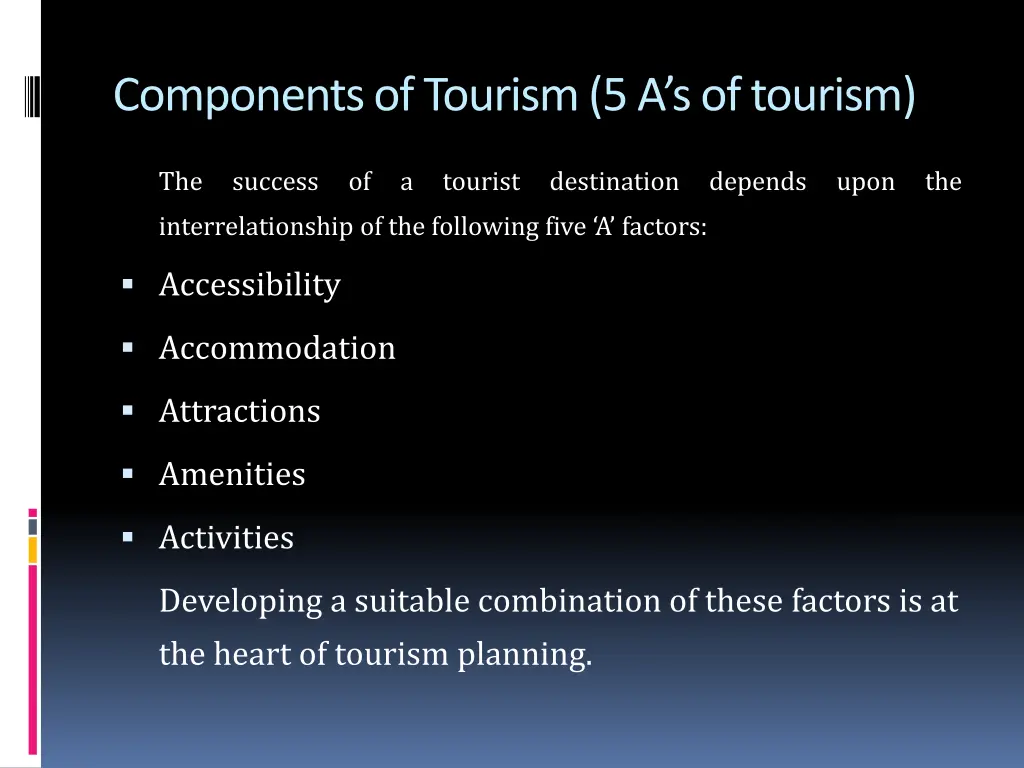 components of tourism 5 a s of tourism