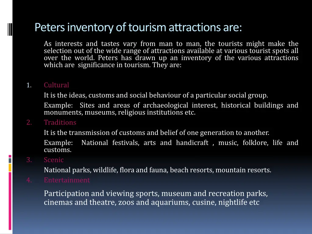 peters inventory of tourism attractions are