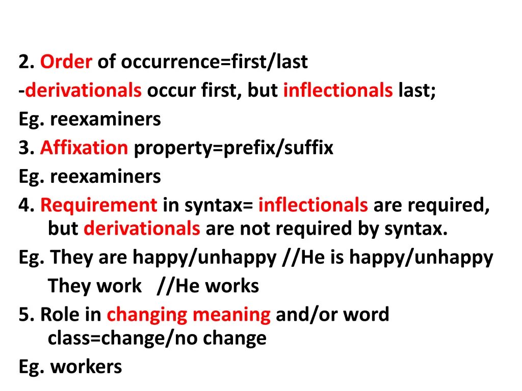 2 order of occurrence first last derivationals