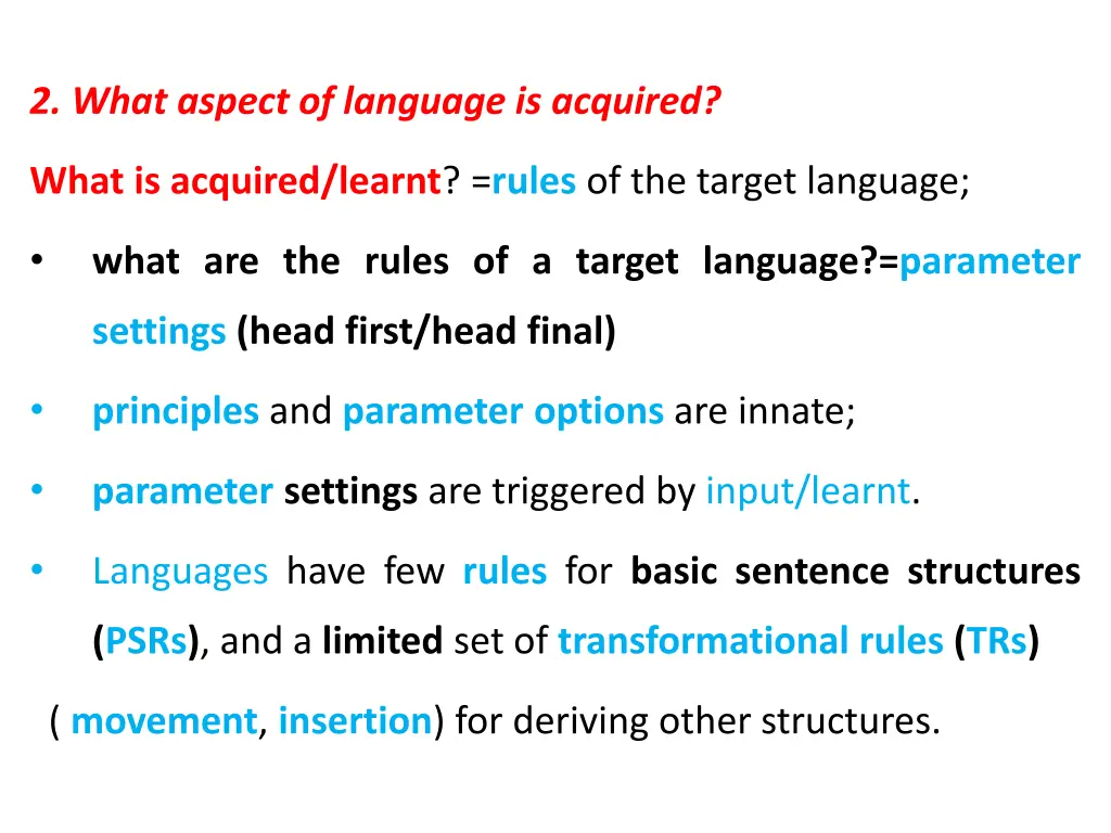 2 what aspect of language is acquired