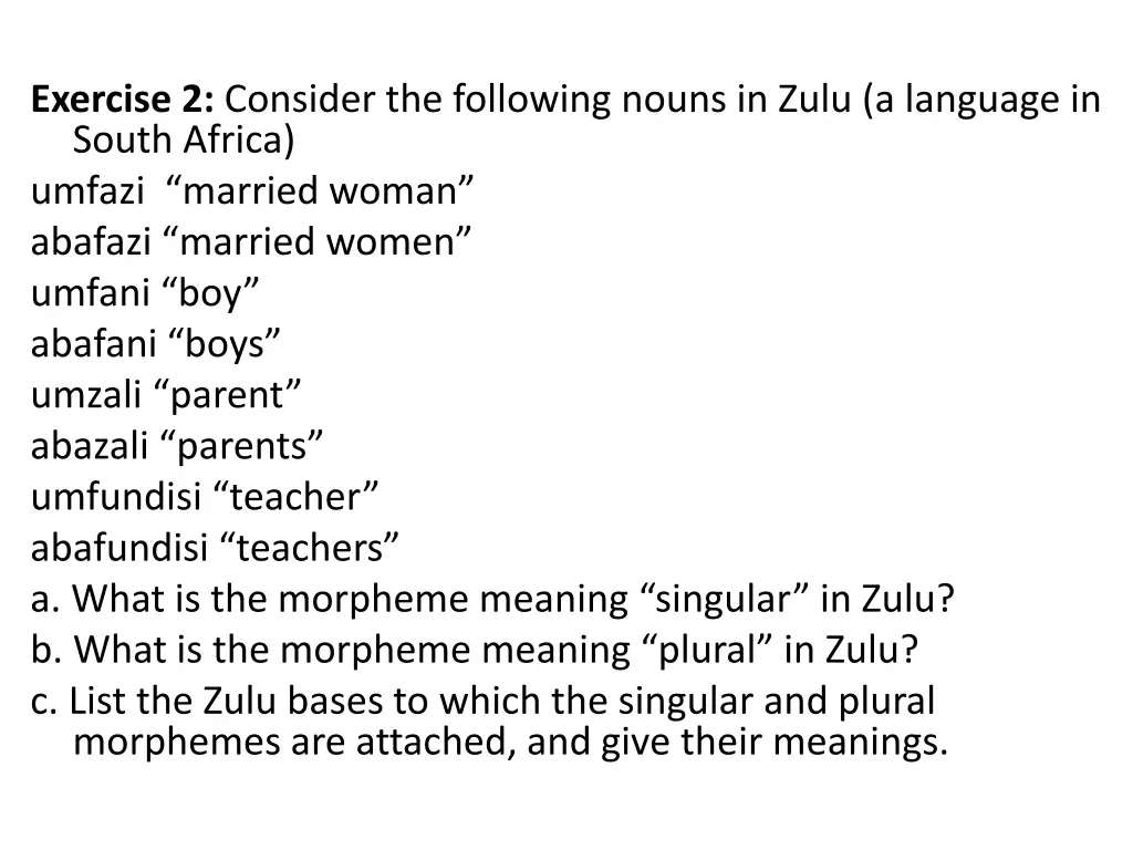 exercise 2 consider the following nouns in zulu