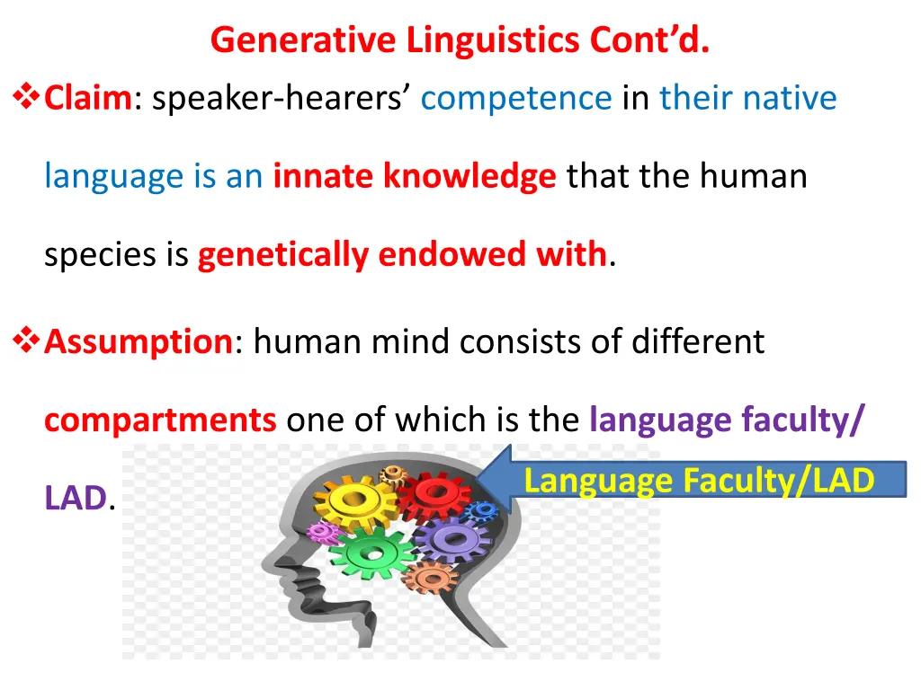 generative linguistics cont d claim speaker