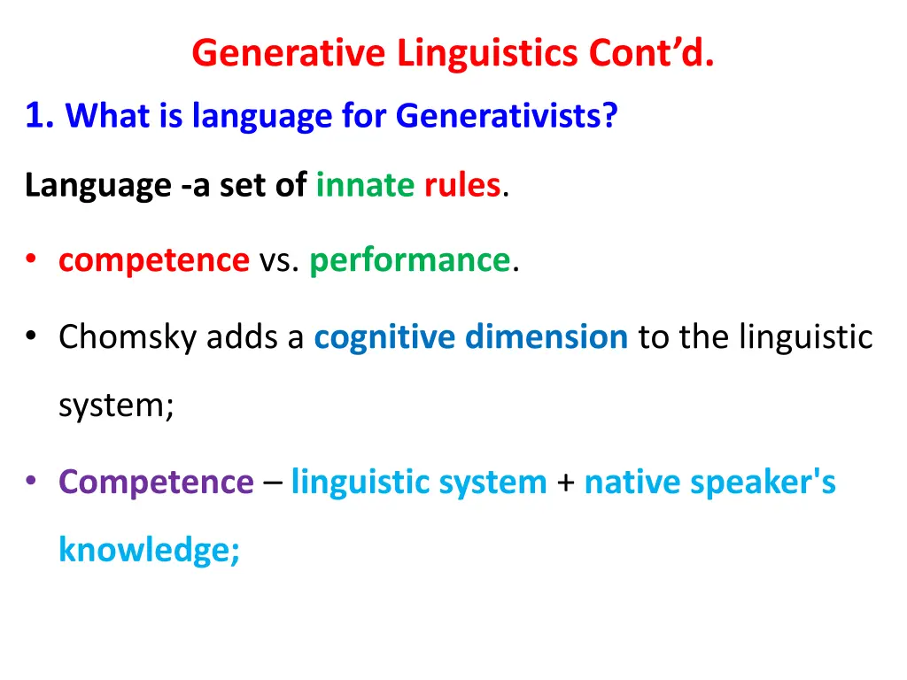 generative linguistics cont d