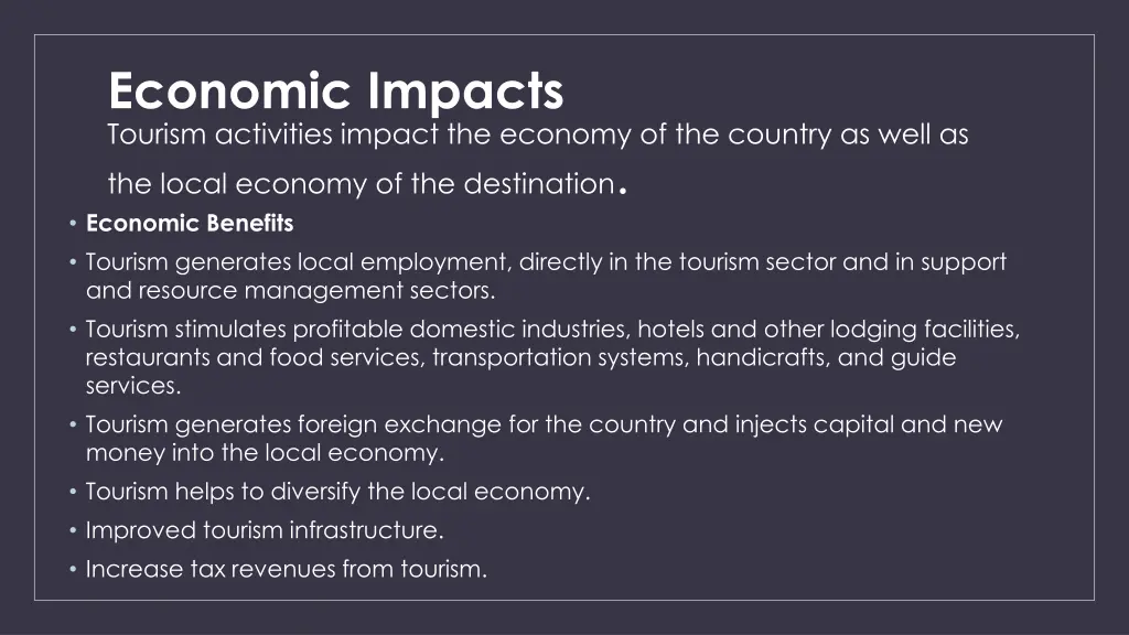 economic impacts tourism activities impact