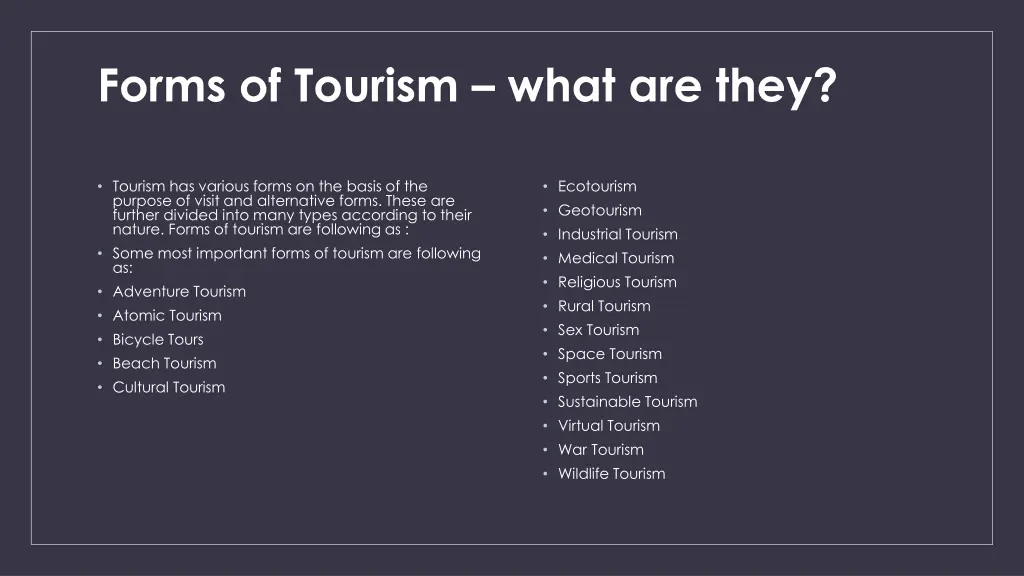 forms of tourism what are they