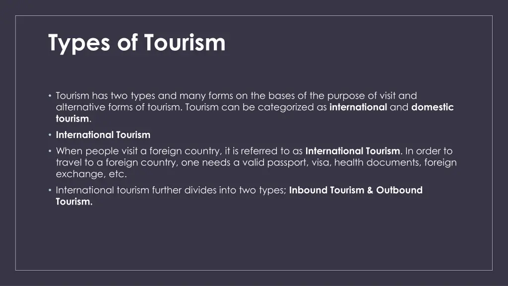 types of tourism