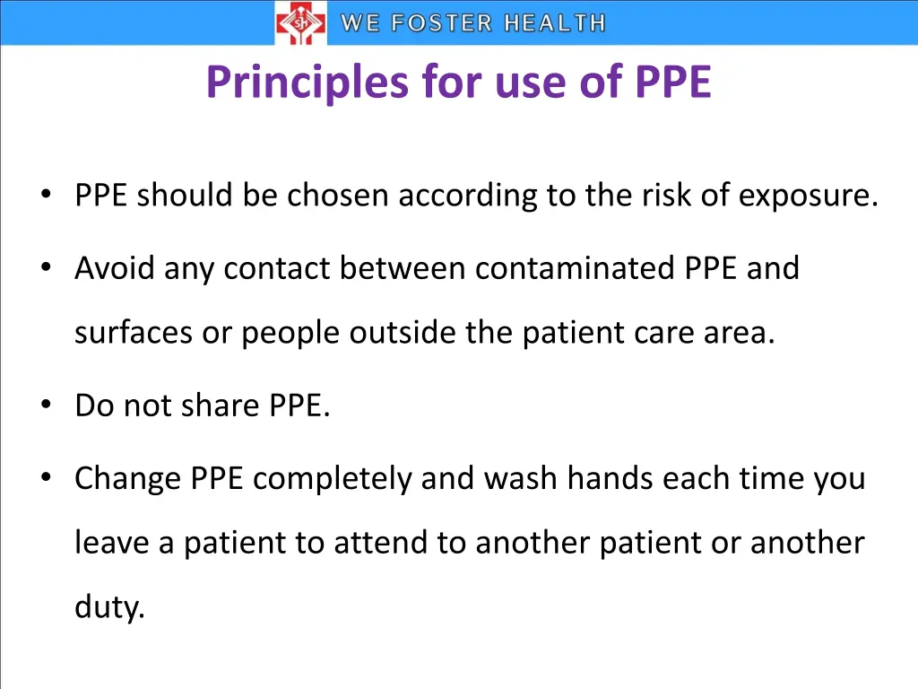 principles for use of ppe