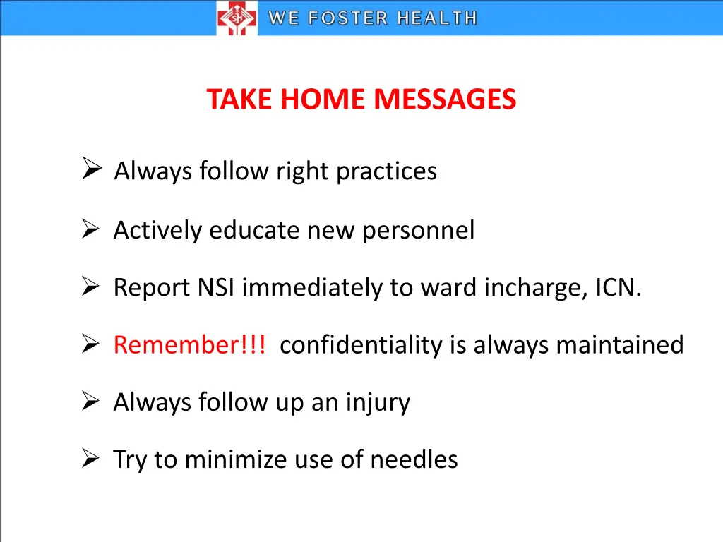 take home messages