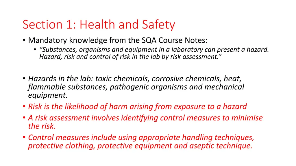 section 1 health and safety mandatory knowledge