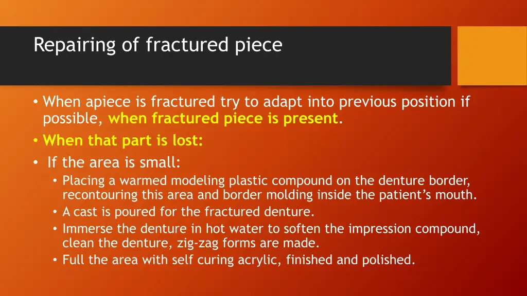 repairing of fractured piece