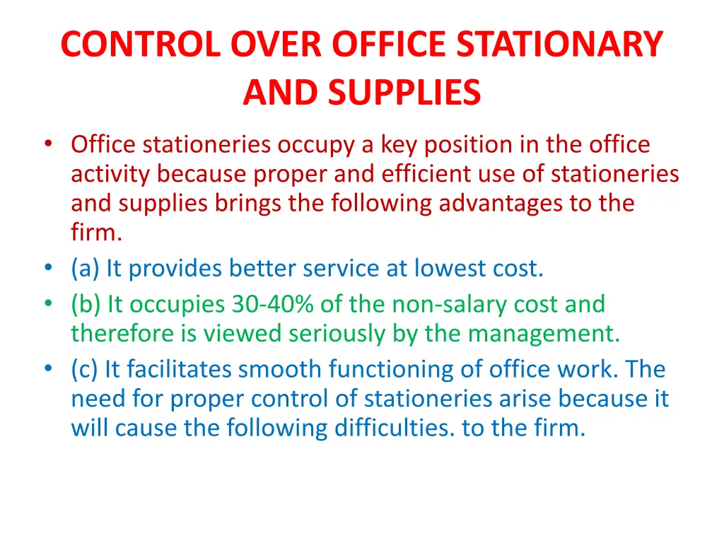 control over office stationary and supplies 1