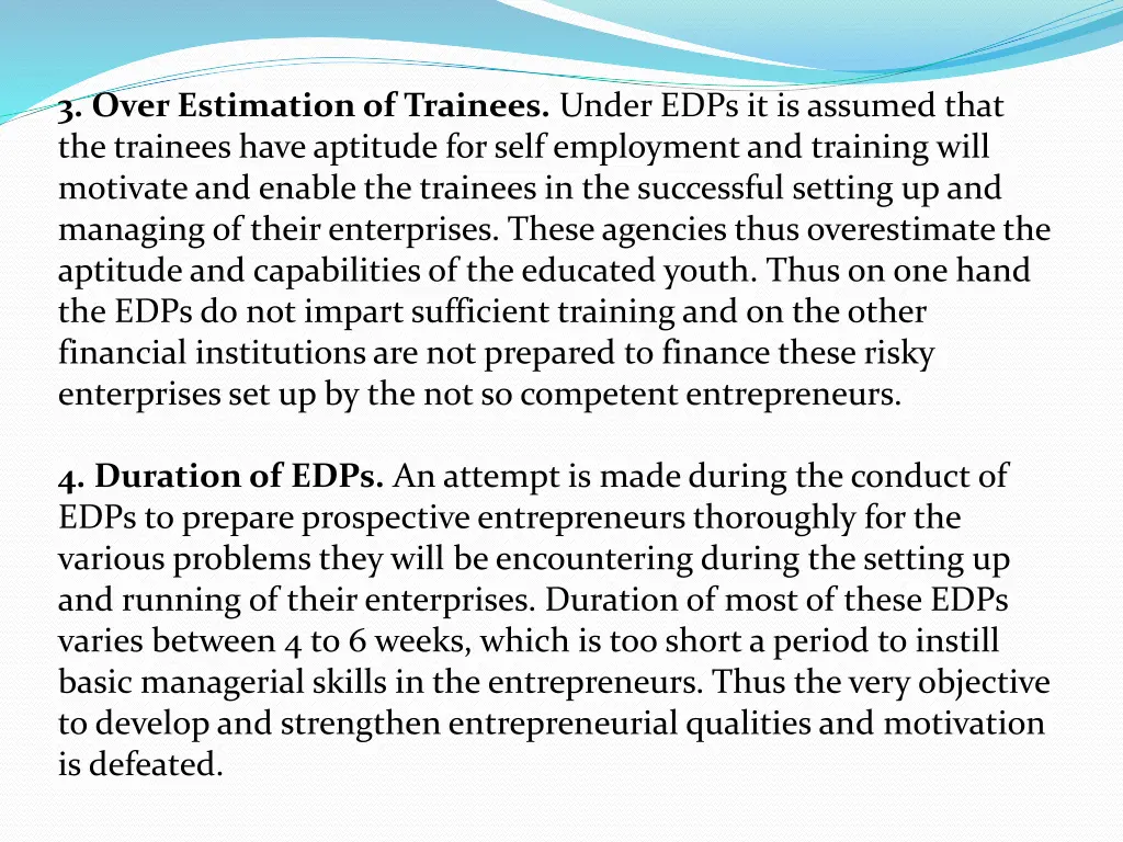 3 over estimation of trainees under edps