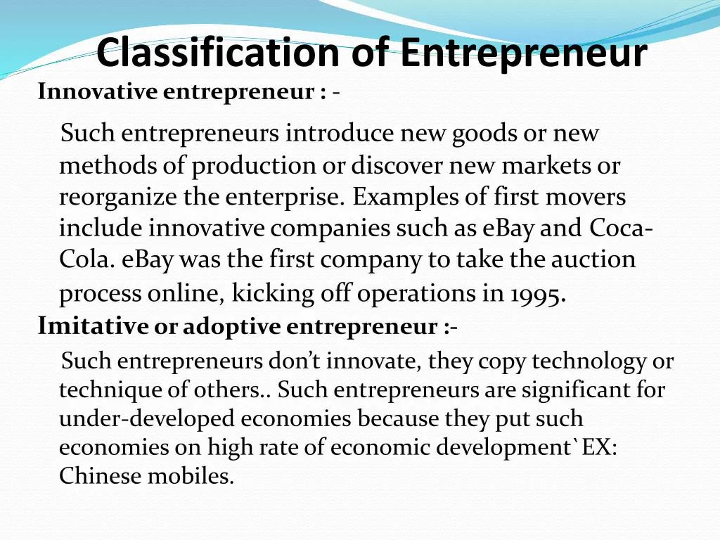 classification of entrepreneur innovative