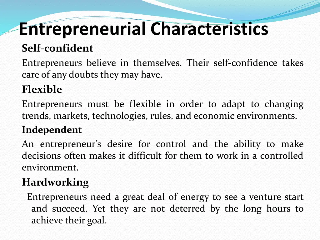 entrepreneurial characteristics self confident